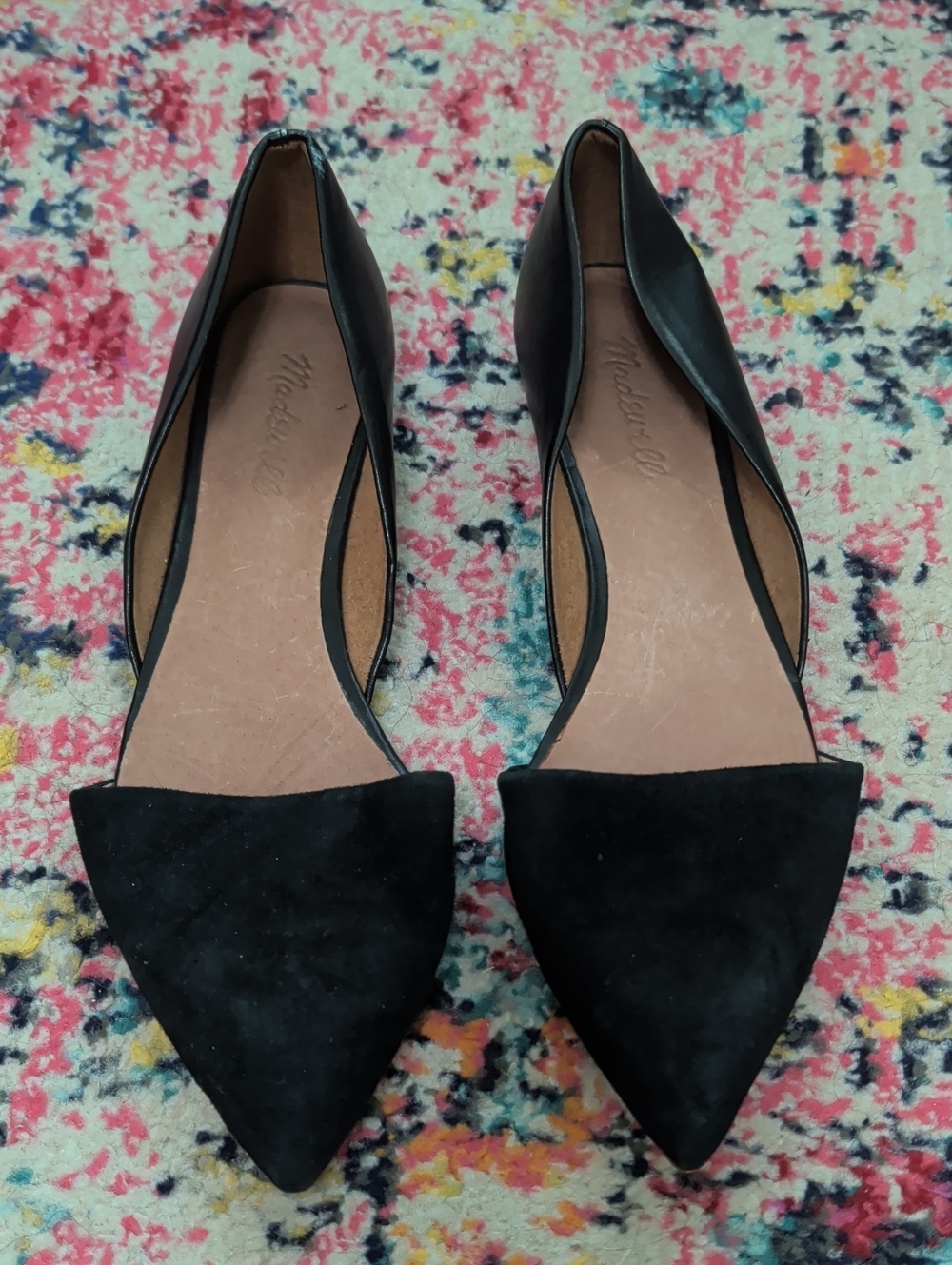Madewell Black Pointed D'Orsay Suede Flats